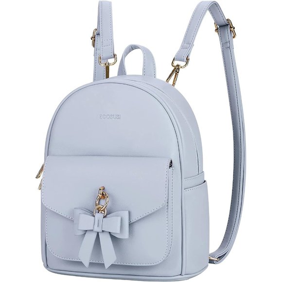 Women Blue Leather Cute Bowknot Small Backpack with Charm Tassel main image 7